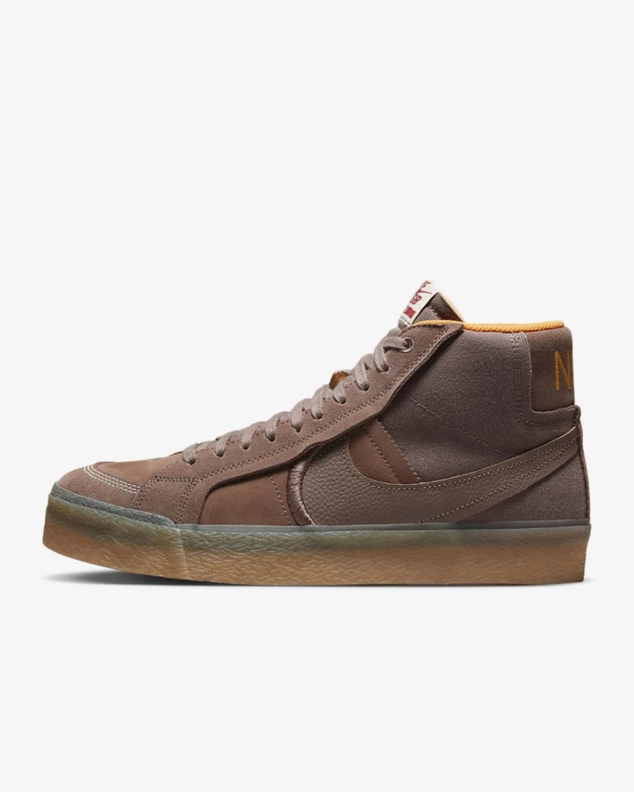 Nike SB Zoom Blazer Mid Premium Plus Skate Shoes for Men & Women - Plum Eclipse/Kumquat/Gum Yellow Colorway