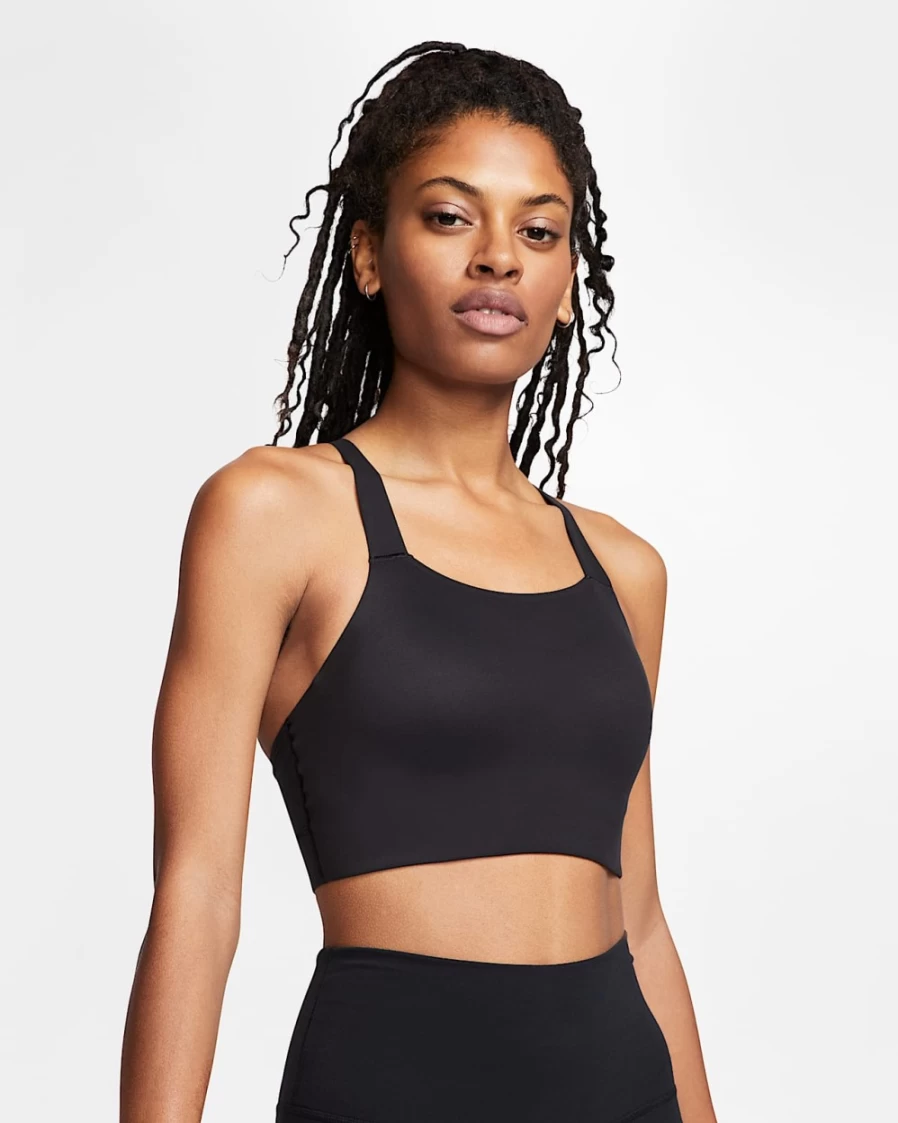 Nike Women's Medium-Support Padded Sports Bra - Swoosh Design in Black/Dark Smoke Grey