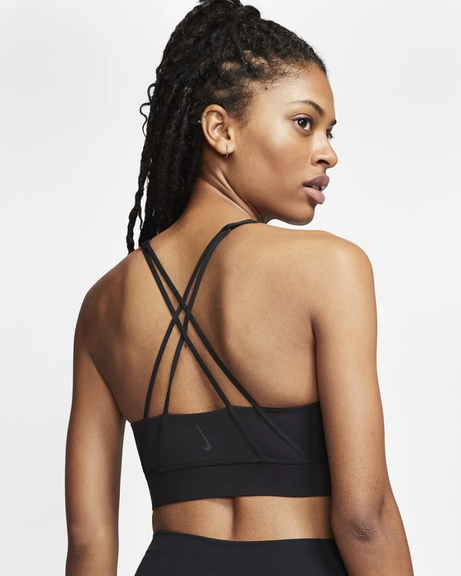 Nike Women's Medium-Support Padded Sports Bra - Swoosh Design in Black/Dark Smoke Grey