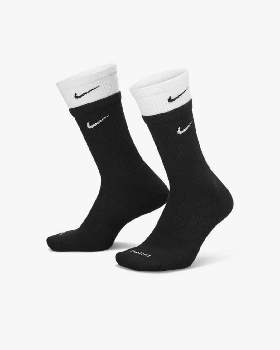 Nike Everyday Plus Cushioned Crew Socks for Men & Women - Black/White/Black Training Socks