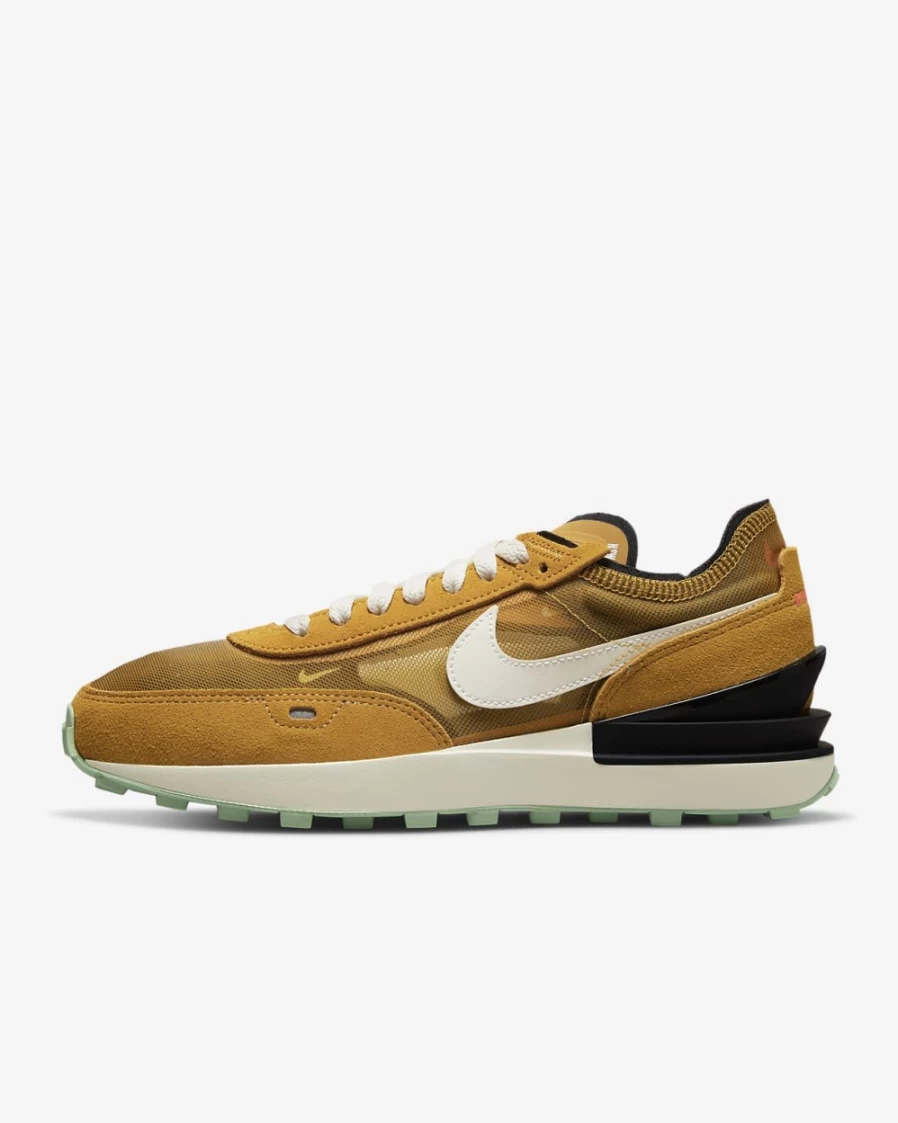 Nike Waffle One Women's Running Shoes - Gold Suede, Black, Enamel Green, Phantom