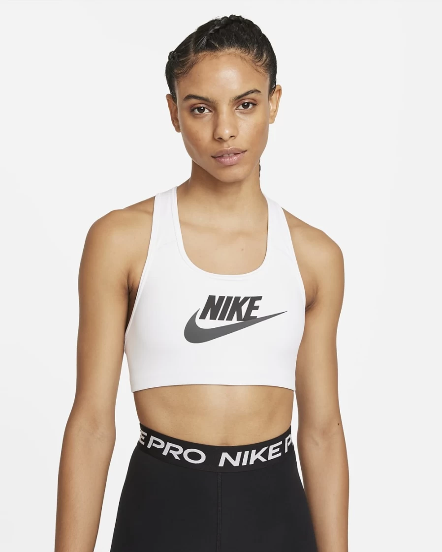 Nike Swoosh Women's Medium-Support Sports Bra - White, Black, Dark Smoke Grey