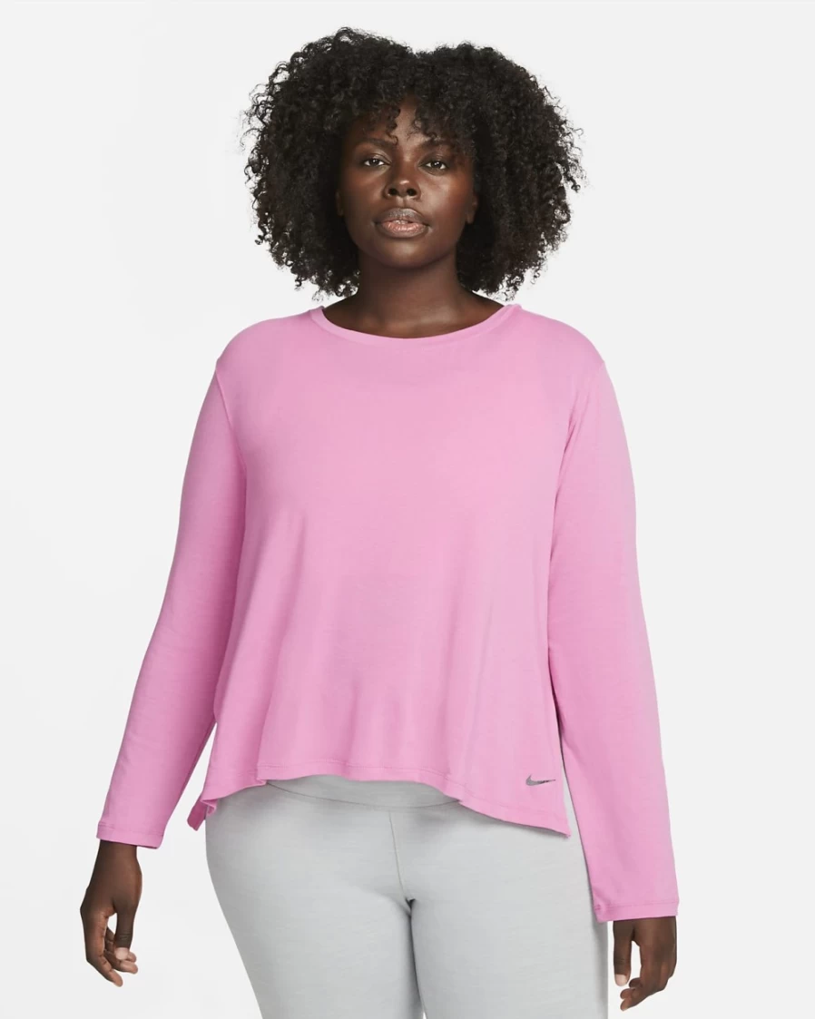 Nike Women's Plus Size Cosmic Fuchsia/Iron Grey Dri-FIT Long-Sleeve Yoga Top