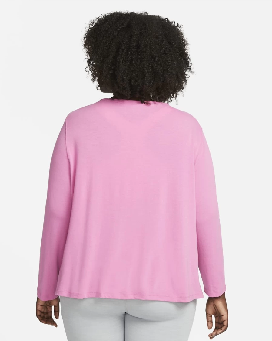 Nike Dri-FIT Women's Plus Size Long-Sleeve Yoga Top in Cosmic Fuchsia/Iron Grey