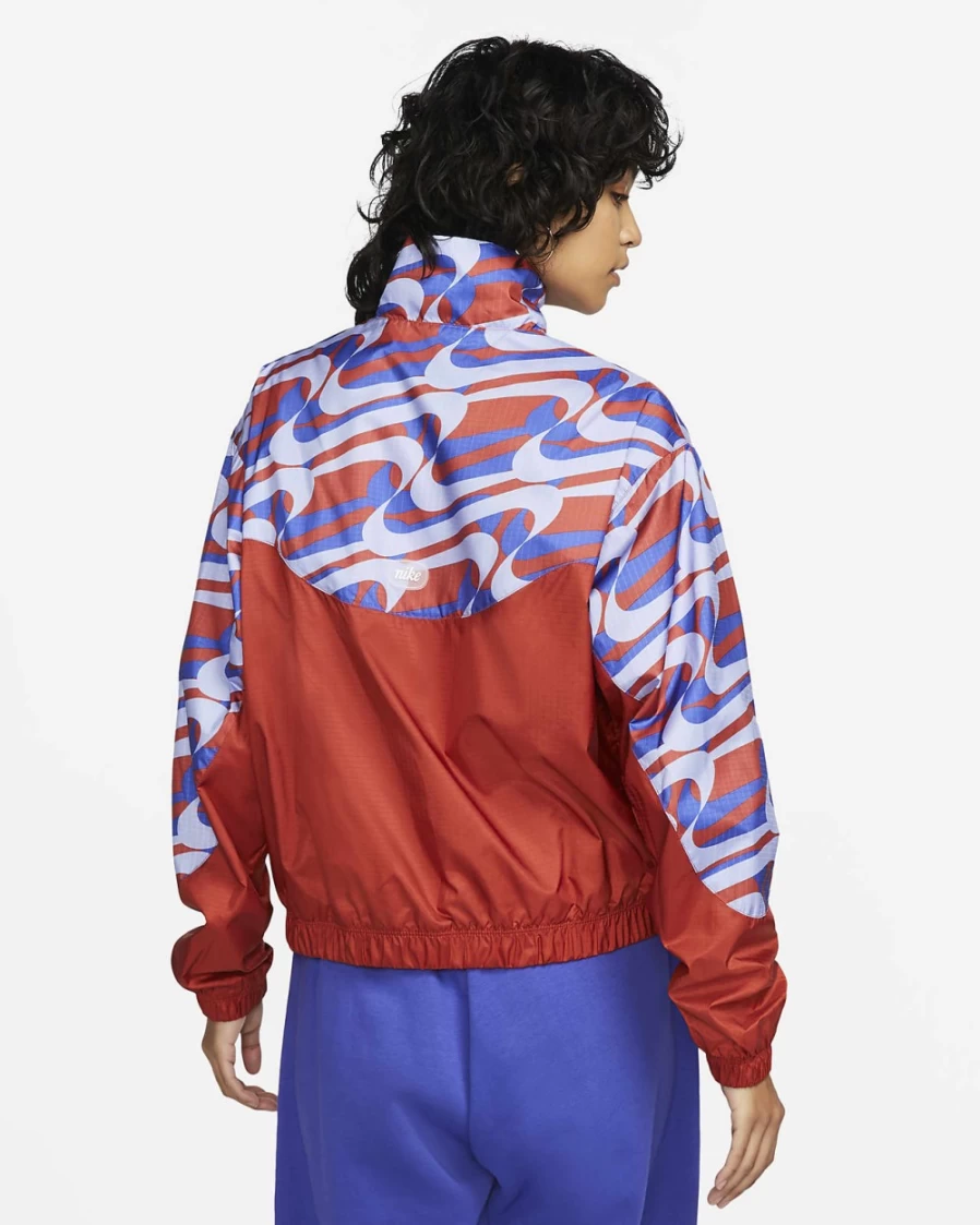 Nike Women's Cinnabar Lapis White Woven Allover Print Icon Clash Jacket Sportswear