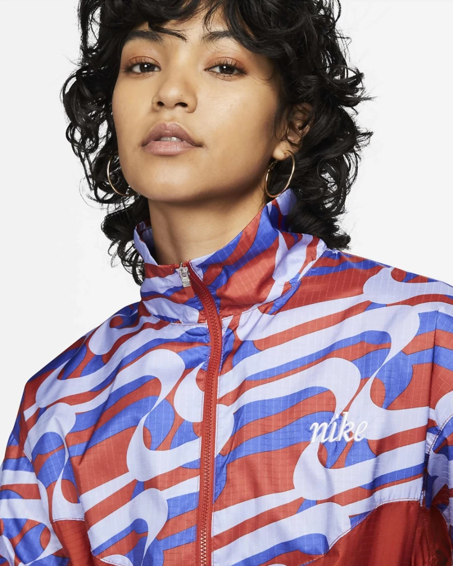 Nike Women's Cinnabar Lapis White Woven Allover Print Icon Clash Jacket Sportswear