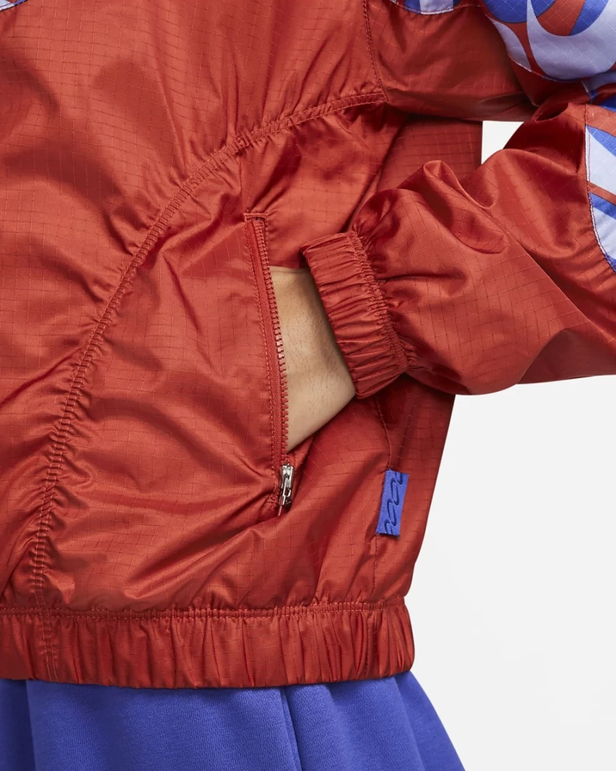 Nike Women's Cinnabar Lapis White Woven Allover Print Icon Clash Jacket Sportswear