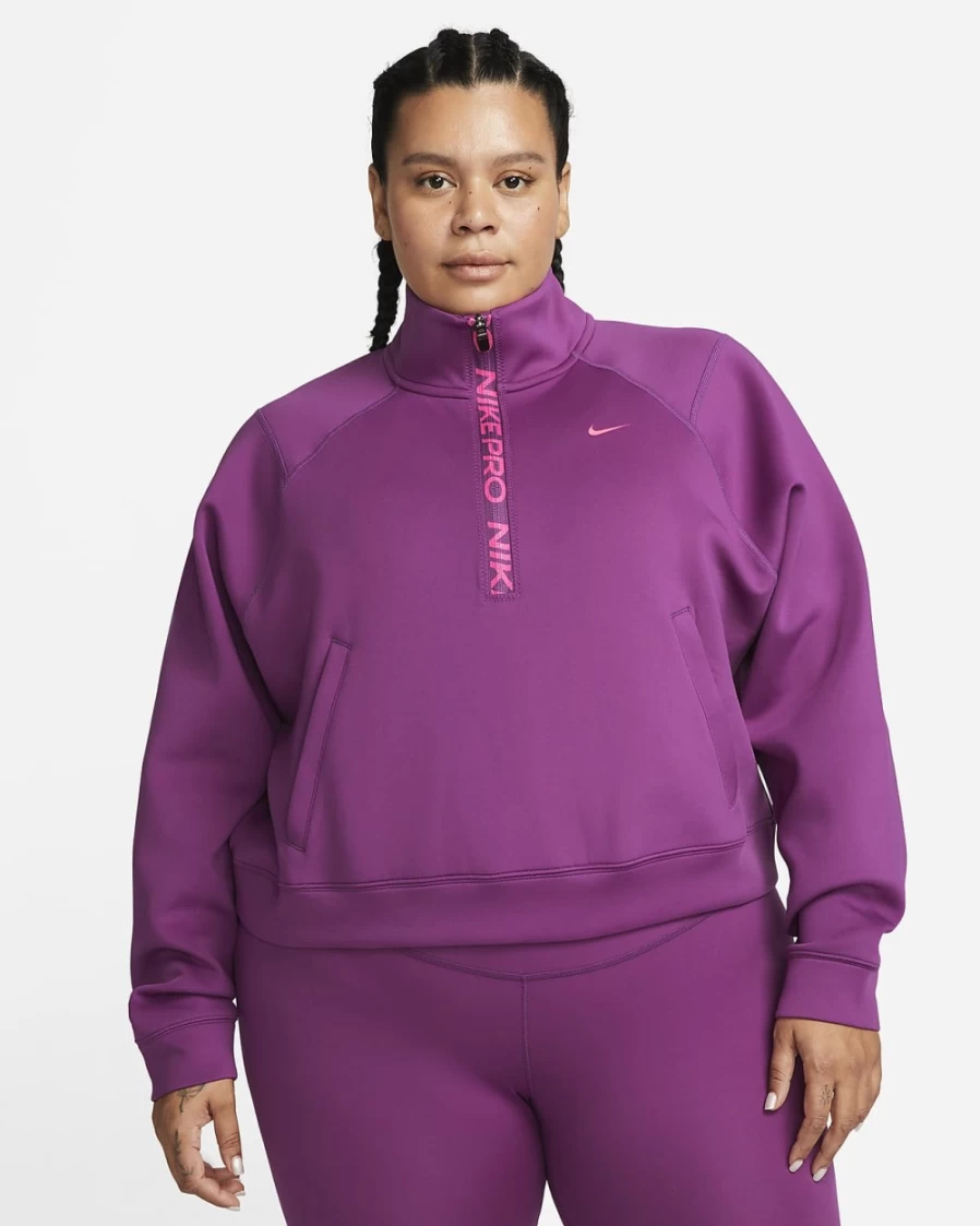 Nike Dri-FIT Women's Plus Size 1/2-Zip Training Top in Viotech/Hyper Pink