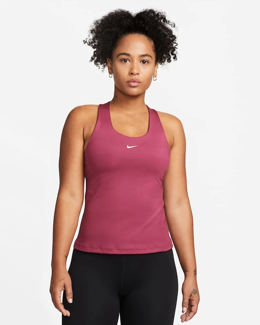 Nike Women's Medium-Support Swoosh Padded Sports Bra Tank in Rosewood/White