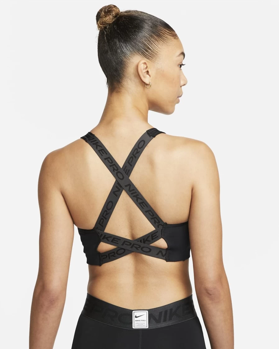 Nike Pro Swoosh Women's Medium-Support Sports Bra - Black/Dark Smoke Grey/White Non-Padded Graphic Design