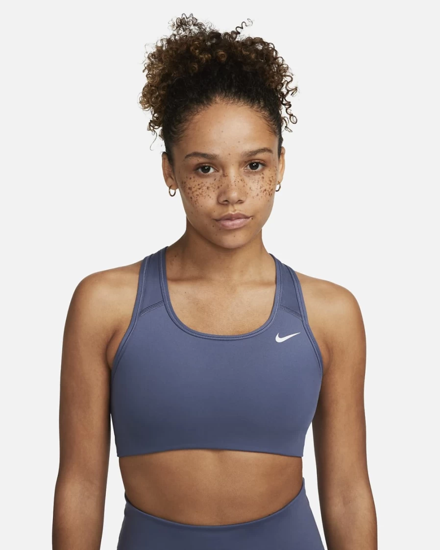 Nike Swoosh Women's Medium-Support Sports Bra - Diffused Blue/White - Non-Padded Workout Top