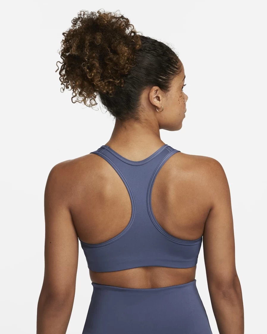Nike Swoosh Women's Medium-Support Sports Bra - Diffused Blue/White - Non-Padded Workout Top