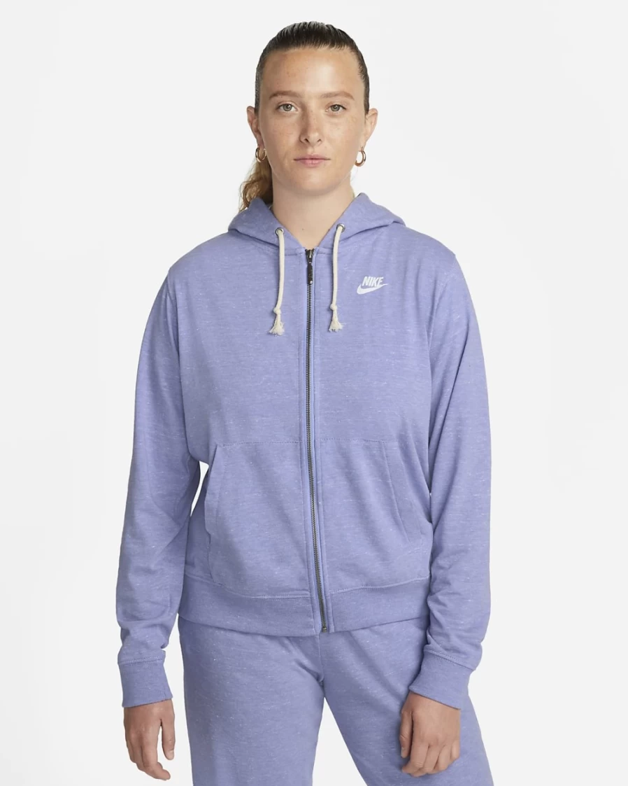 Nike Women's Light Thistle/White Vintage Full-Zip Gym Hoodie - Sportswear Pullover