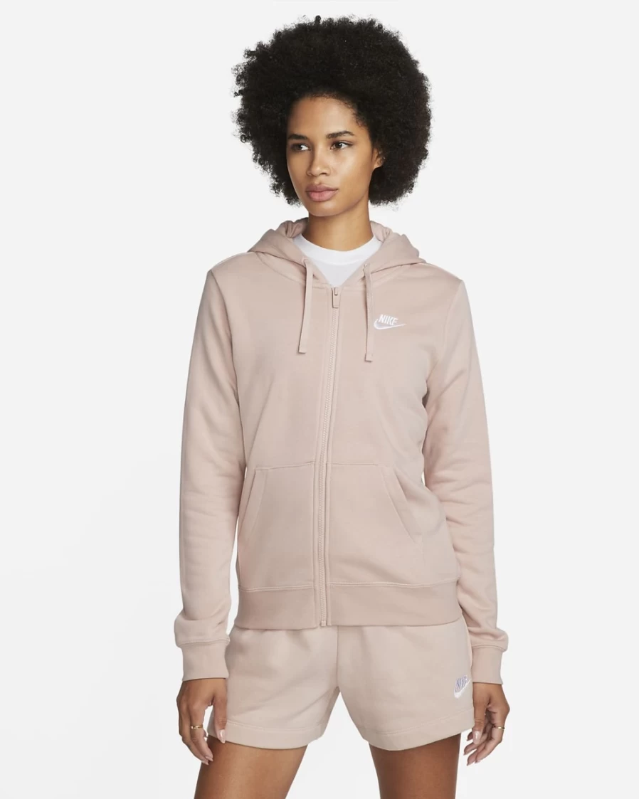 Nike Women's Pink Oxford/White Full-Zip Fleece Hoodie - Sportswear Club Collection