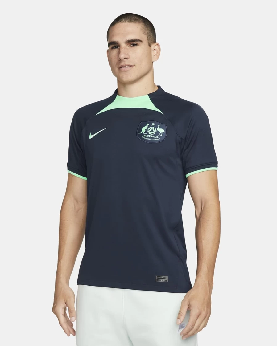 Nike Australia 2022/23 Stadium Away Dri-FIT Soccer Jersey - Obsidian/Green Glow - Men's & Women's Football Shirt