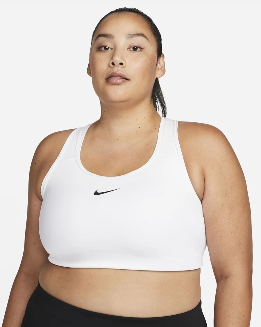Nike Swoosh Women's Medium-Support Padded Sports Bra - Plus Size in White/Black