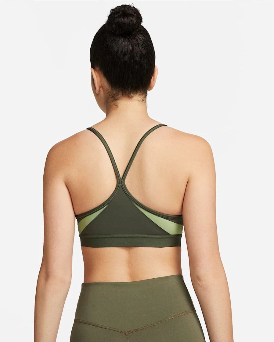 Nike Indy Women's Light-Support Padded V-Neck Sports Bra - Cargo Khaki/Alligator/White