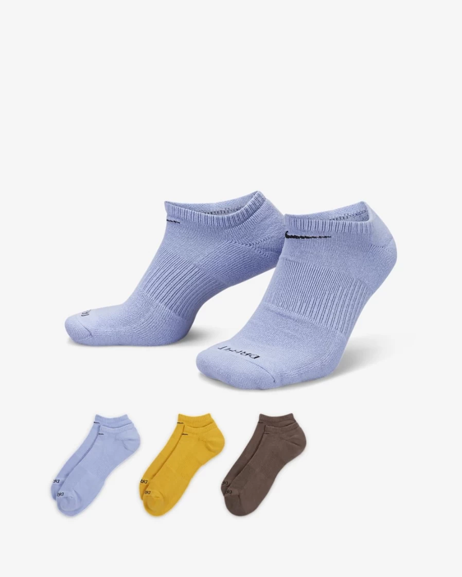 Nike Everyday Plus Cushion No-Show Socks for Men & Women - 3 Pairs Multi-Color Athletic Training Socks