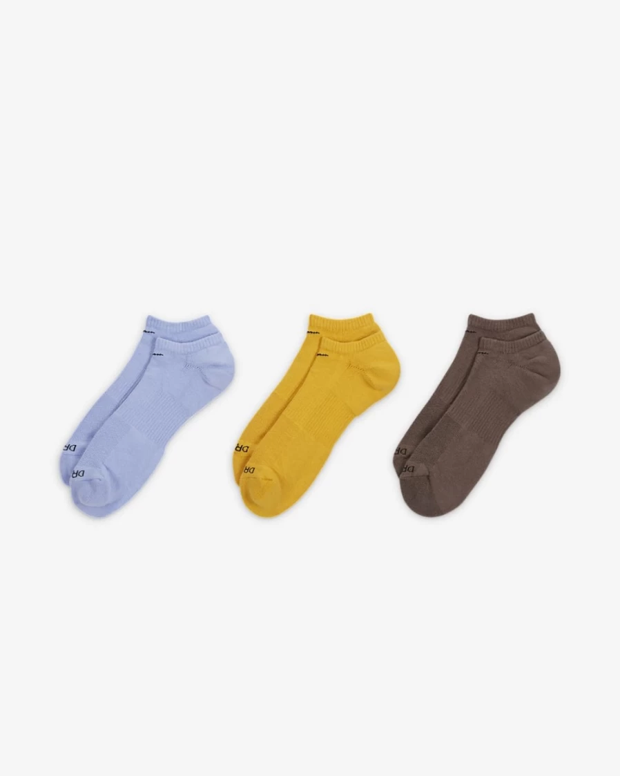 Nike Everyday Plus Cushion No-Show Socks for Men & Women - 3 Pairs Multi-Color Athletic Training Socks