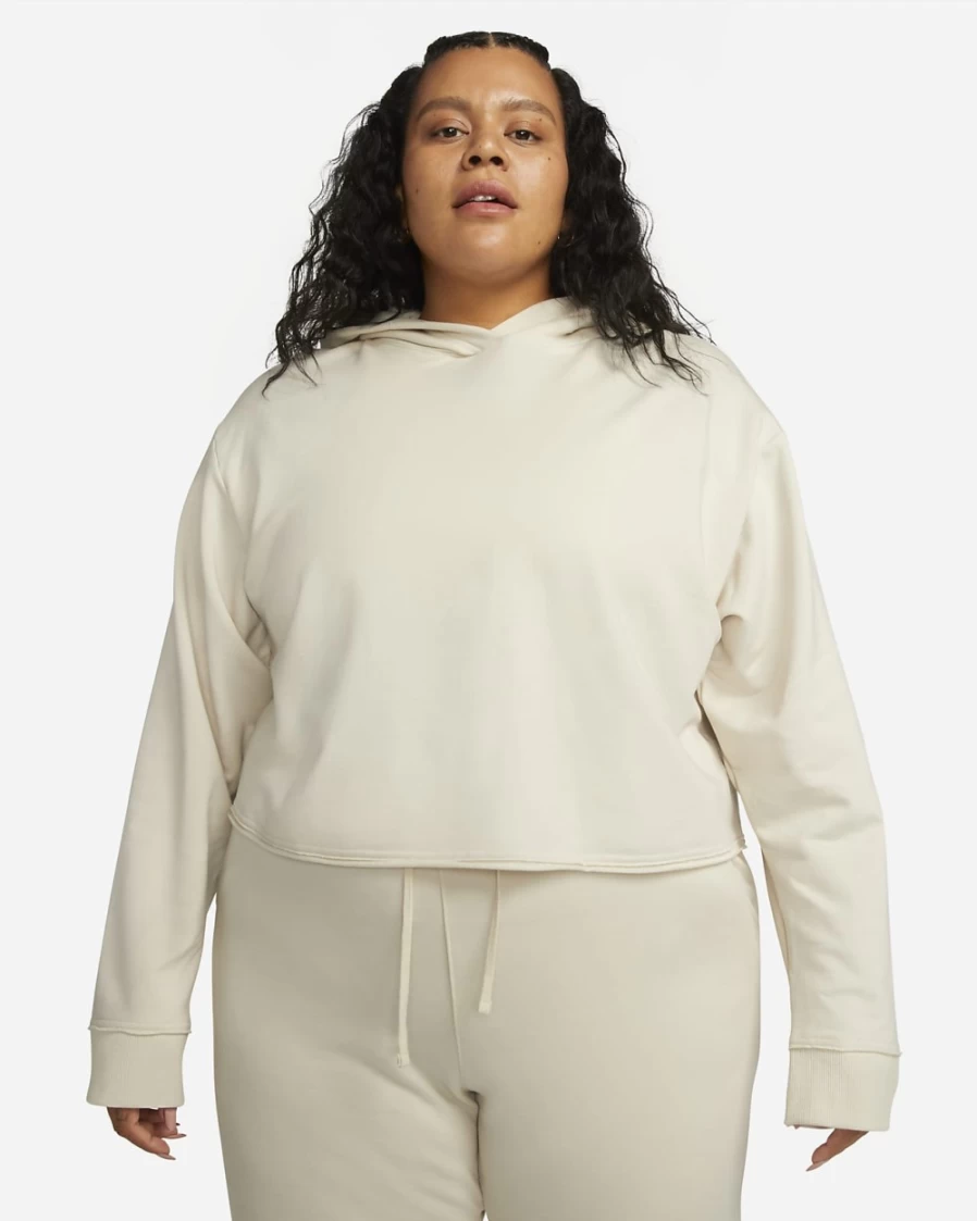 Nike Women's Light Orewood Brown Grey Fog Yoga Luxe Cropped Fleece Hoodie Plus Size Activewear