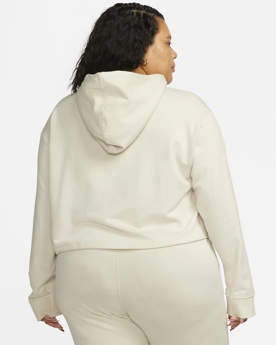 Nike Women's Light Orewood Brown Grey Fog Yoga Luxe Cropped Fleece Hoodie Plus Size Activewear