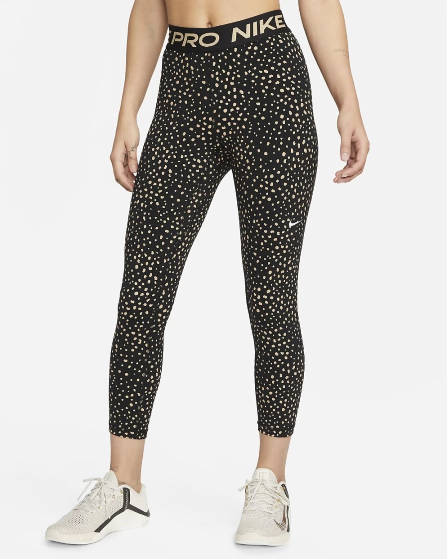 Nike Pro Women's Mid-Rise Cropped Training Leggings - Black/Hemp/White Printed Workout Tights