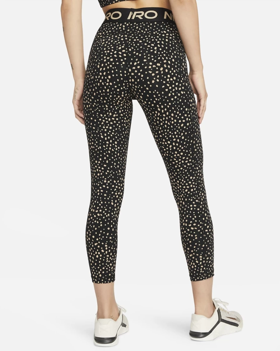 Nike Pro Women's Mid-Rise Cropped Training Leggings - Black/Hemp/White Printed Workout Tights