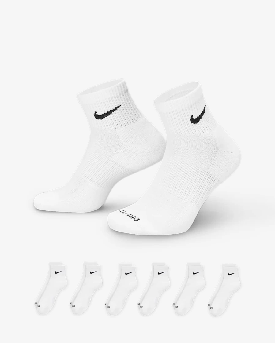 Nike Everyday Plus Cushioned Training Socks 6-Pack for Men & Women - White/Black Ankle Socks