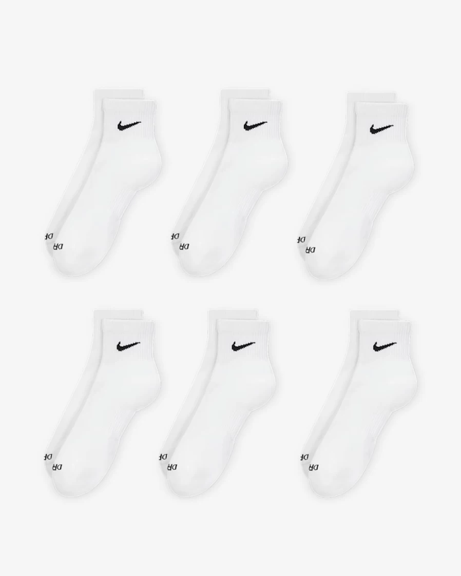 Nike Everyday Plus Cushioned Training Socks 6-Pack for Men & Women - White/Black Ankle Socks