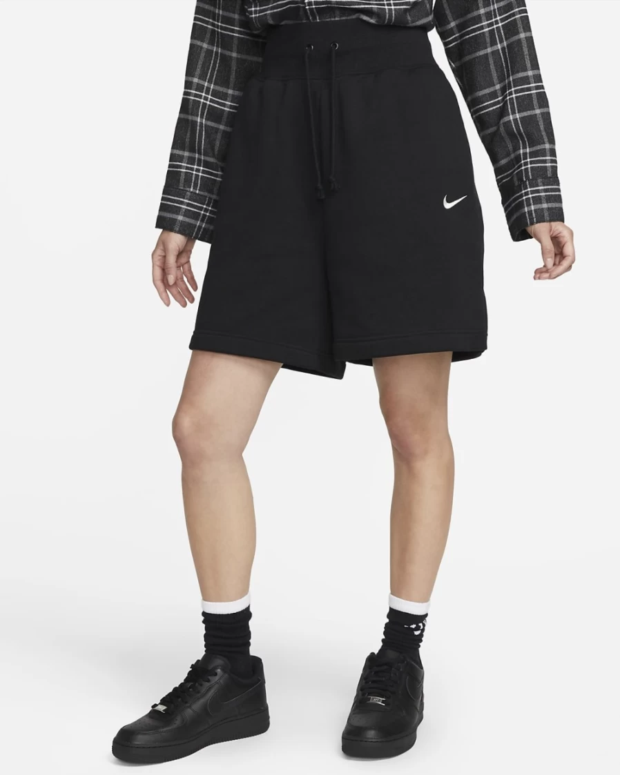 Nike Women's High-Waisted Loose-Fit Fleece Shorts - Black/Sail | Sportswear Phoenix Collection