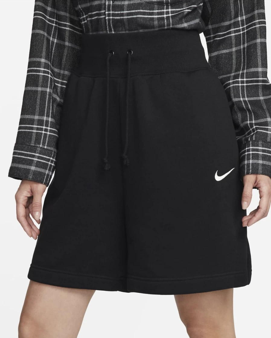 Nike Women's High-Waisted Loose-Fit Fleece Shorts - Black/Sail | Sportswear Phoenix Collection