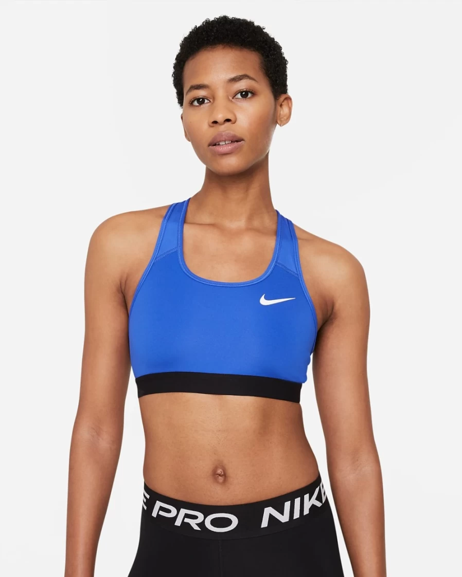 Nike Swoosh Women's Medium-Support Sports Bra - Hyper Royal, Black & White Non-Padded Design