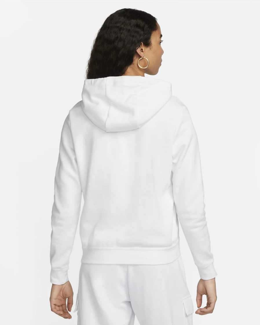 Nike Women's White and Black Club Fleece Pullover Hoodie - Sportswear Comfort & Style