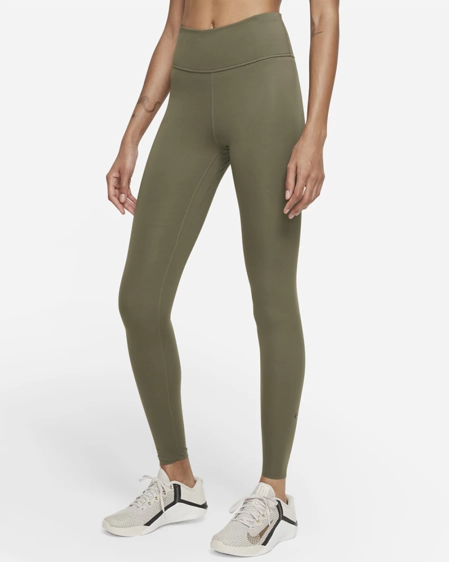 Nike One Luxe Women's Medium Olive/Clear Mid-Rise Leggings - High-Waisted Workout Tights for Women