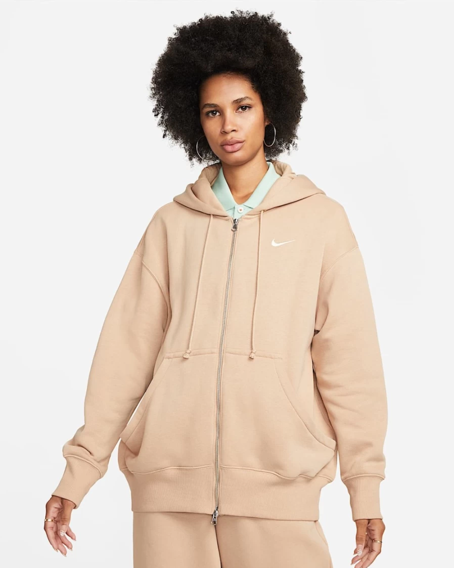 Nike Women's Hemp/Sail Oversized Full-Zip Hoodie - Phoenix Fleece Pullover for Comfort & Style