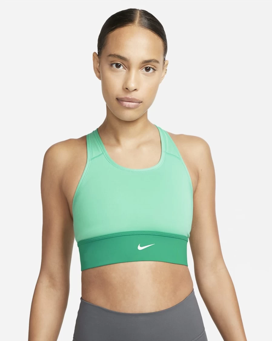 Nike Women's Light Menta/Neptune Green/White Medium-Support Longline Padded Sports Bra with Swoosh Design