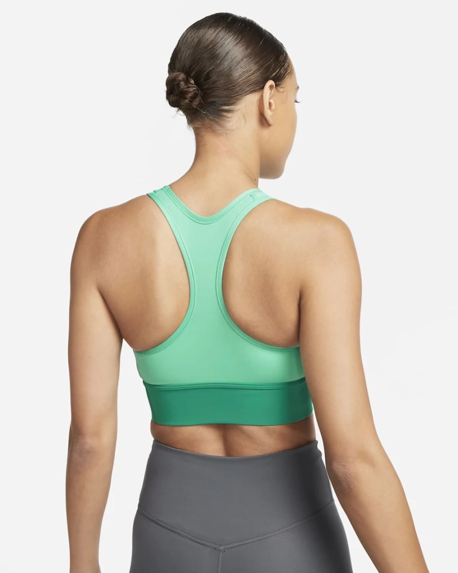 Nike Women's Light Menta/Neptune Green/White Medium-Support Longline Padded Sports Bra with Swoosh Design