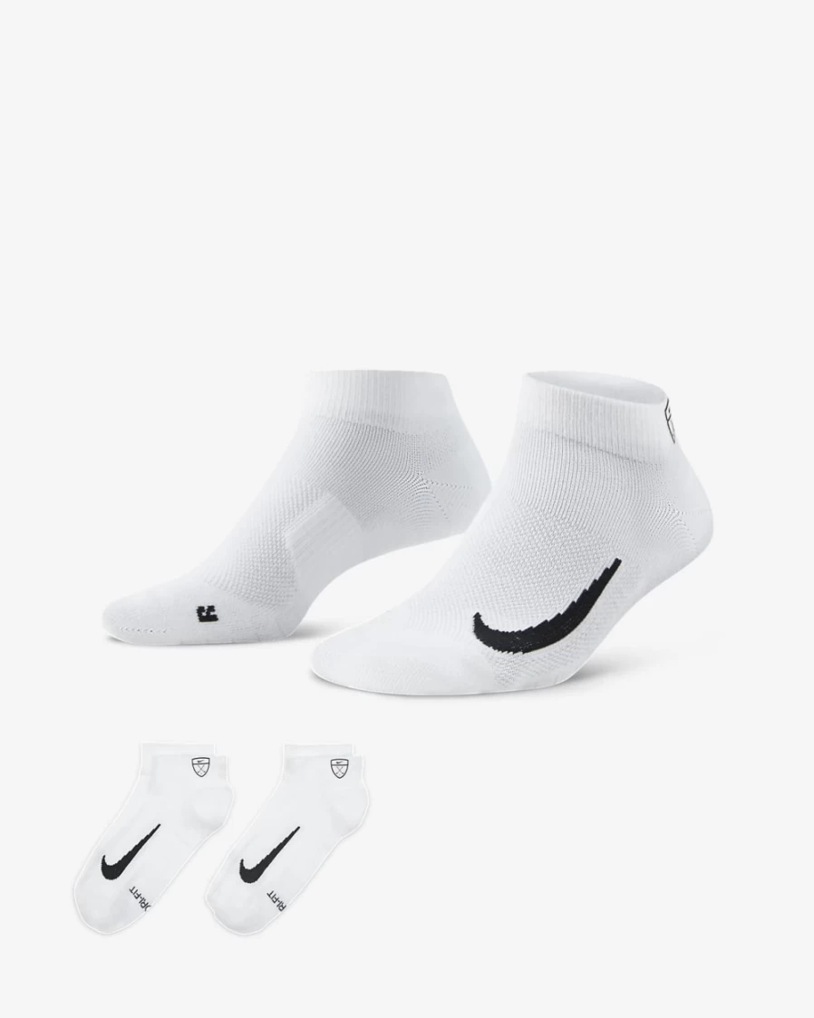 Nike Multiplier Low Golf Socks for Men & Women - 2 Pairs, White/Black, Comfort Quarter Socks