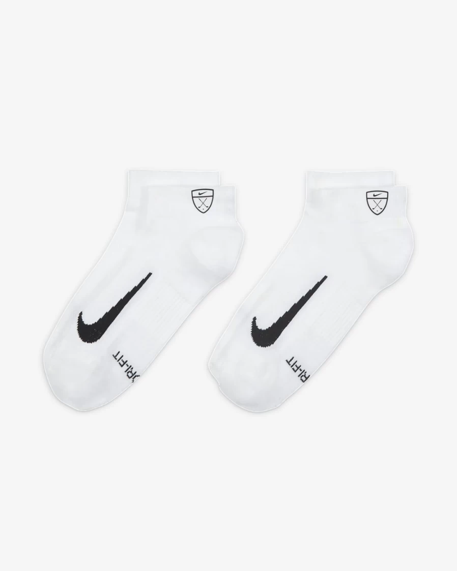 Nike Multiplier Low Golf Socks for Men & Women - 2 Pairs, White/Black, Comfort Quarter Socks