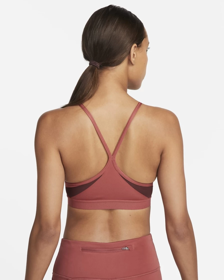 Nike Indy Women's Light-Support Sports Bra - Canyon Rust/Burgundy Crush/White Padded U-Neck Design