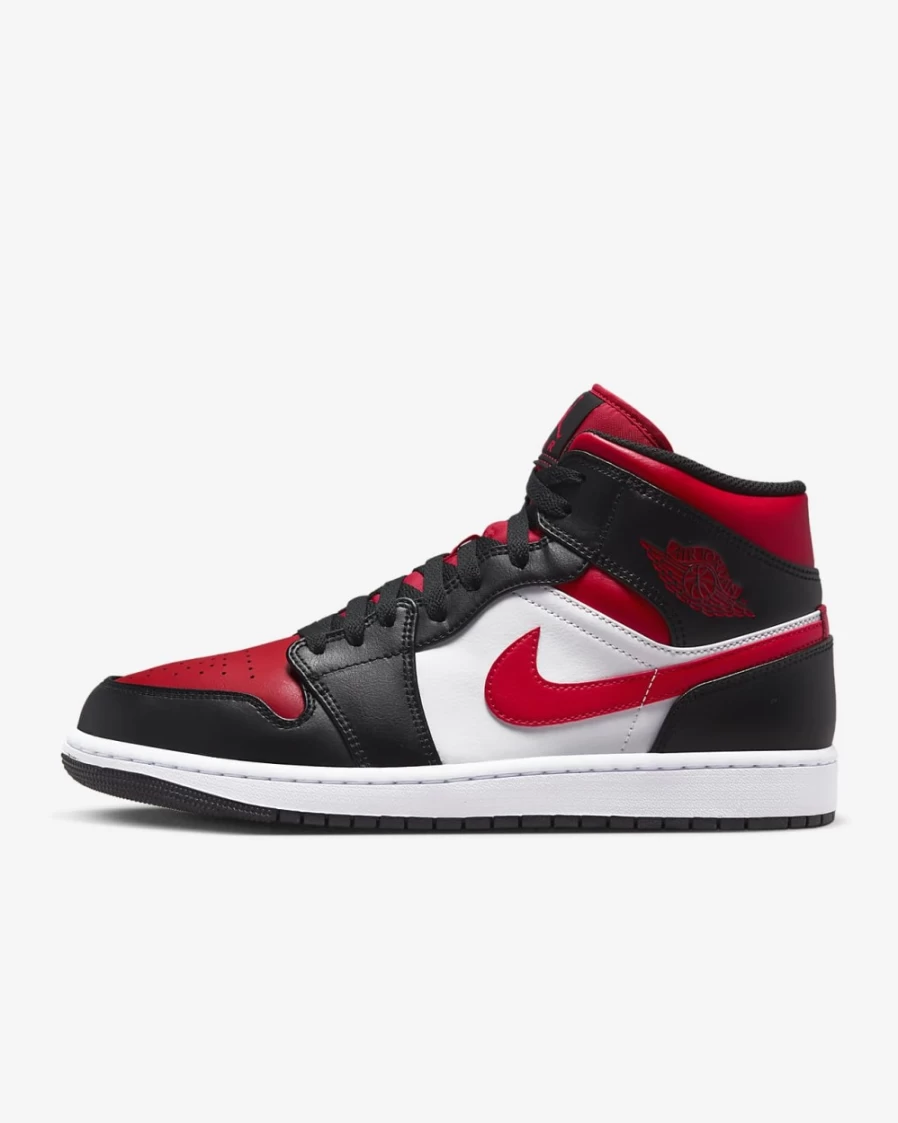 Nike Air Jordan 1 Mid Men/Women Basketball Shoes - Black White Fire Red Retro High-Top Sneakers