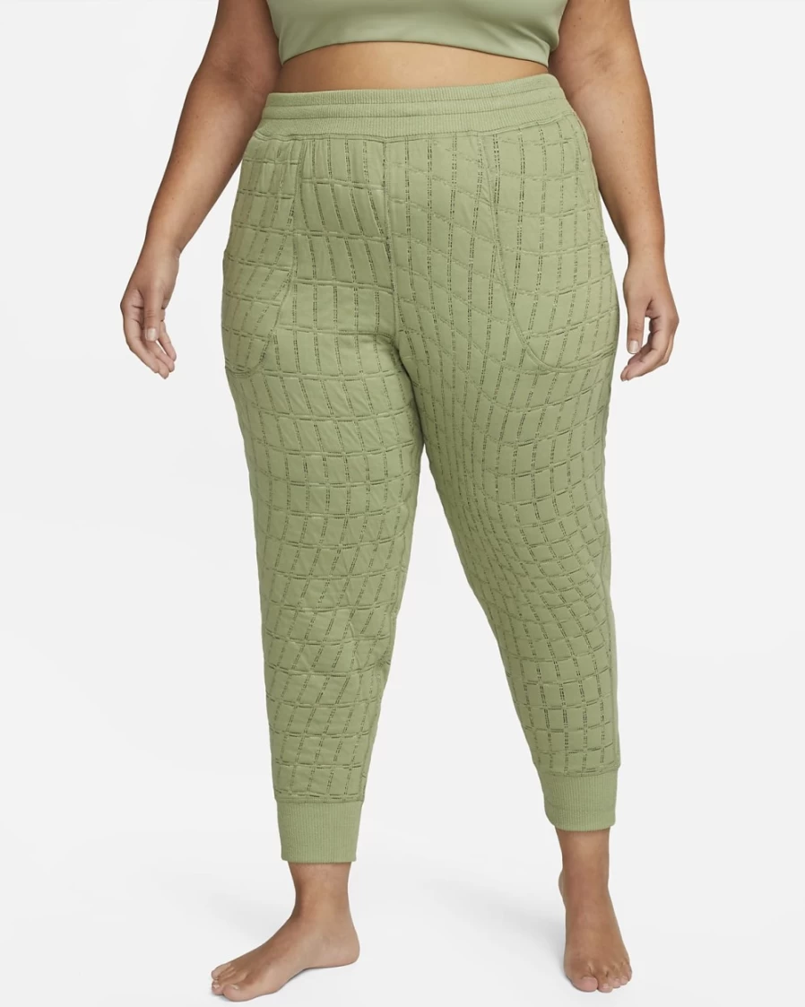 Nike Women's Reversible Therma-FIT Fleece Yoga Pants in Oil Green - Plus Size Comfort & Warmth