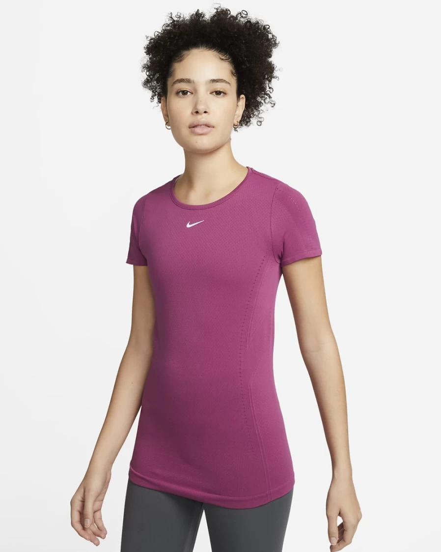Nike Dri-FIT ADV Aura Women's Slim-Fit Rosewood Short-Sleeve Workout Top