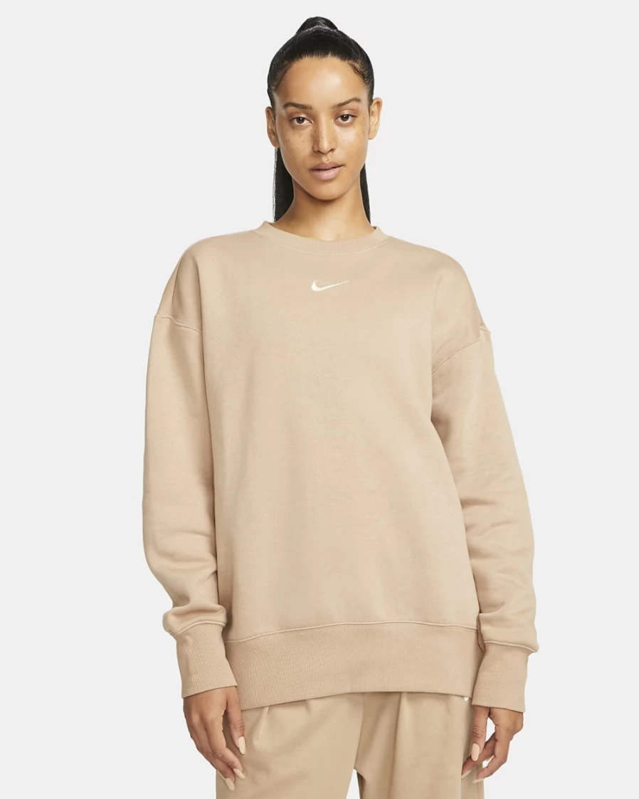 Nike Women's Hemp/Sail Oversized Phoenix Fleece Crewneck Sweatshirt | Sportswear Comfort