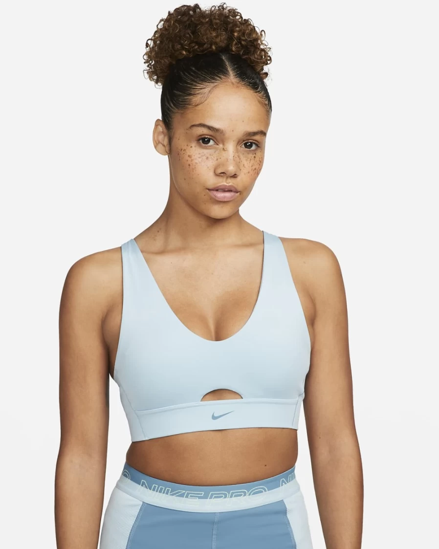 Nike Indy Plunge Cutout Women's Medium-Support Sports Bra - Ocean Bliss/Noise Aqua - Padded Workout Top for Active Women