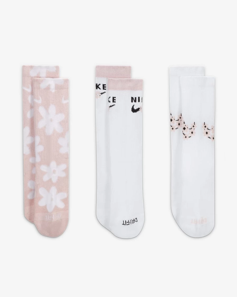 Nike Everyday Plus Multi-Color Cushioned Crew Socks for Women, Boys & Girls (3-Pair Pack)