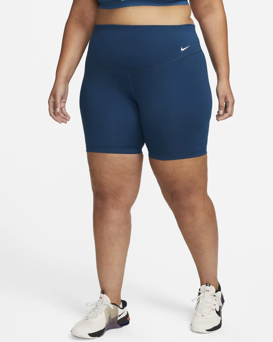 Nike One Women's Mid-Rise 7" Bike Shorts in Valerian Blue/White - Plus Size Activewear