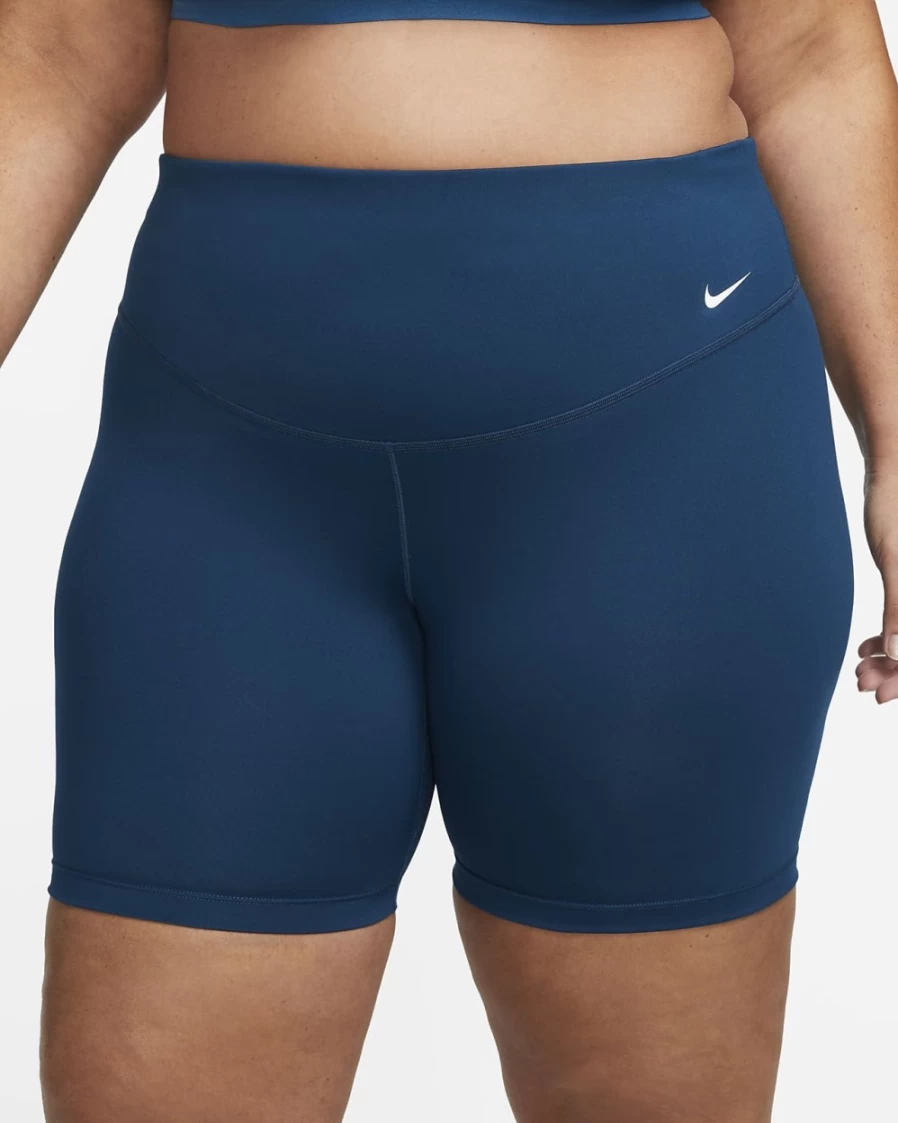 Nike One Women's Mid-Rise 7" Bike Shorts in Valerian Blue/White - Plus Size Activewear