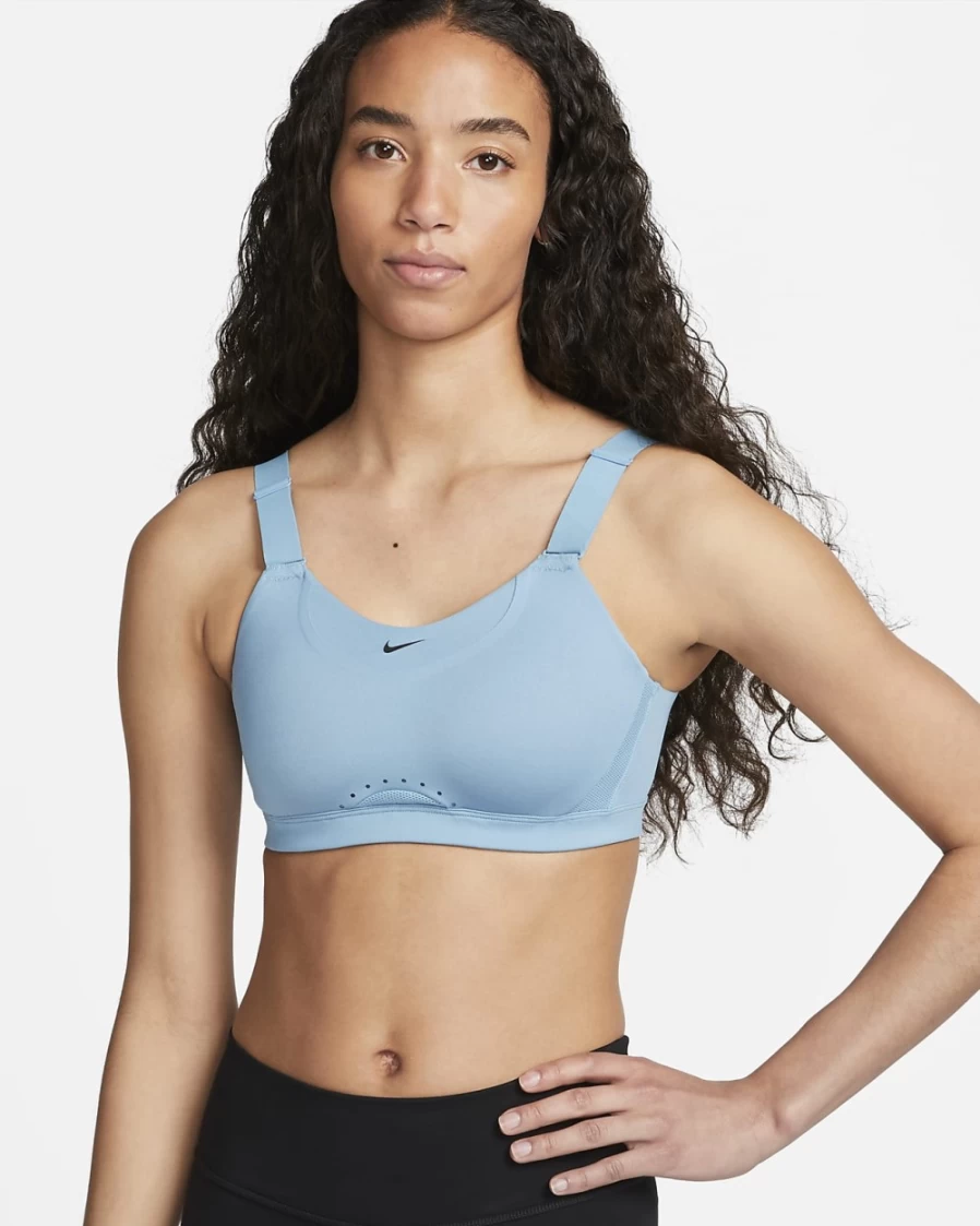 Nike Women's Alpha High-Support Padded Adjustable Sports Bra in Cerulean/Black