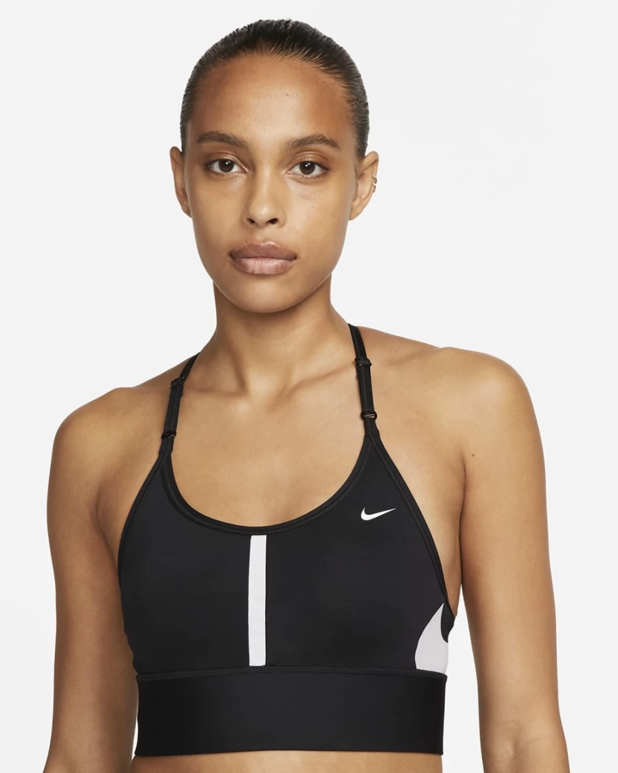 Nike Indy Women's Light-Support Longline Sports Bra - Black/White Padded Workout Top